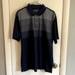 Men’s Polo, Pebble Beach, Size Large, dark Blue with stripes